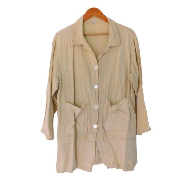 vintage 90s GARRON 100% Linen lagenlook Button up Jacket Beige Sz Medium - Picture 1 of 6